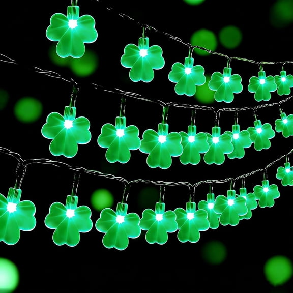 St. Patricks Day Shamrocks Lights, 40 LED Outdoor Decorative String Lights, Battery Operated Lucky Clover Light, Waterproof for Party Garden Home Decor