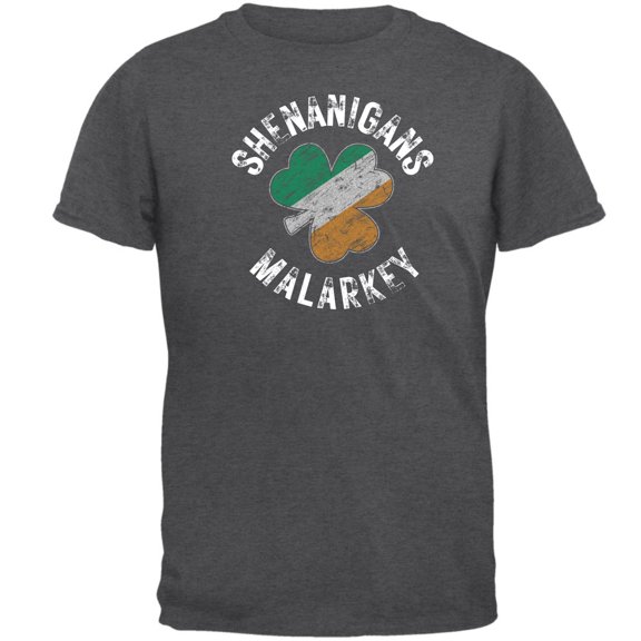 St Patricks Day Shenanigans Malarkey Distressed Irish Flag Clover Mens T Shirt