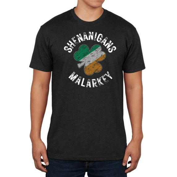 St Patricks Day Shenanigans Malarkey Distressed Irish Flag Clover Mens Tri-Blend T Shirt
