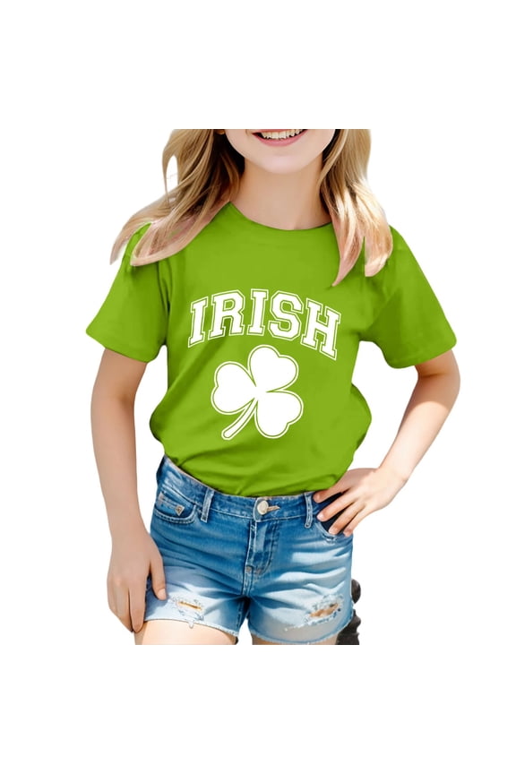 St Patricks Day Shirt For Kids Boys Girls Green Clover Dinosaur Pattern Short Sleeve Casual T Shirt