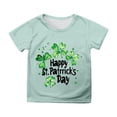 thumbnail image 1 of St Patricks Day Shirt Girls Short Sleeve Letter Graphic Print Shirts Casual Crweneck Pullover Tees Soft and Comfortable Tops Kids Clothes Mint Green 8-9 Years, 1 of 4