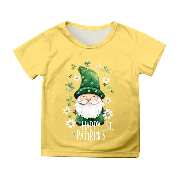 St Patricks Day Shirt Girls Short Sleeve Shamrock Print Shirts Casual Loose Pullover Tees Oversized Blouses Summer Clothing Z02-Yellow 10-11 Years