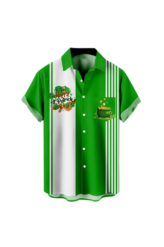 St Patricks Day Shirt Men Button Down Irish Festival Short Sleeve Button Down Shirt St Patricks Day 3d Print Vintage Retro Style Holiday Sweatshirts Mens Dress Clothes
