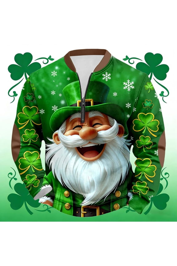 St Patricks Day Shirt Men Casual Shamrock Graphic Retro Sweatshirts St. Patricks Day 1/4 Zip Collar Sweatshirt Green S