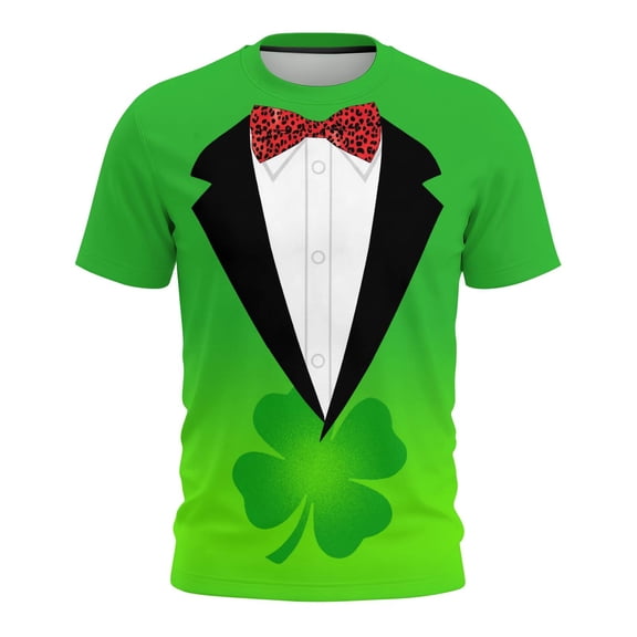 St Patricks Day Shirt Men Short Sleeve Round Neck Tops Irish Shamrock Green Graphic Tees Novelty 3D Print T-Shirt Summer Basic Shirts