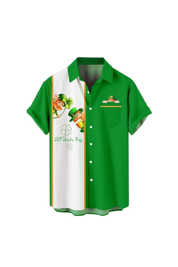 St Patricks Day Shirt Mens Button Up St Paddy's Day Festive Short Sleeve Shirt Distressed Irish Heritage Pattern Plaid Irish Style St Patricks Day Golf Shirt Men Summer Clothes