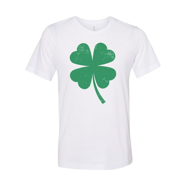 St. Patricks Day Shirt, Shamrock Shirt, Four Leaf Clover, Unisex Fit, Distressed Clover, Clover Shirt, 4 Leaf Clover, Shamrock, St Patricks, White, MEDIUM