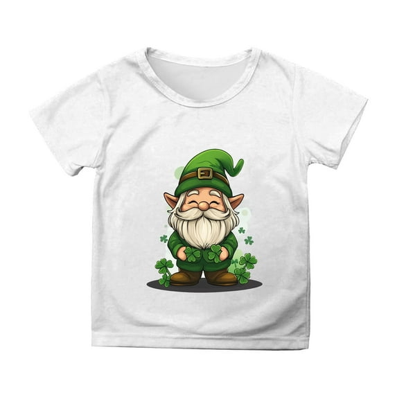 St Patricks Day Shirt Short Sleeve Cute Print Shirts Casual Crweneck T-Shirts Breathable Tee Blouse Children Clothes White 4-5 Years