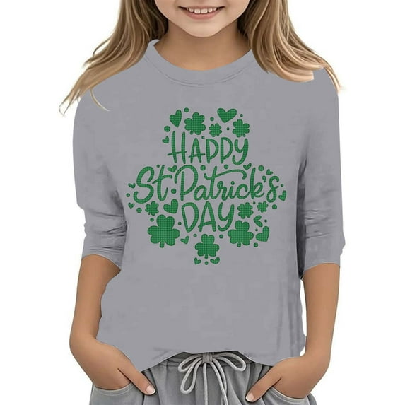 St Patricks Day Shirt Toddler Boys Girls Love Heart Irish Shamrock 3/4 Sleeve Kids Green Clover Tops