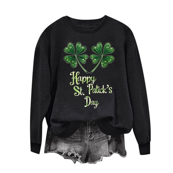 St Patricks Day Shirt Women 3/4 Sleeve Crew Neck Tshirt Clover St Patrick's Day Graphic Tees Loose Fit Tunic Tops