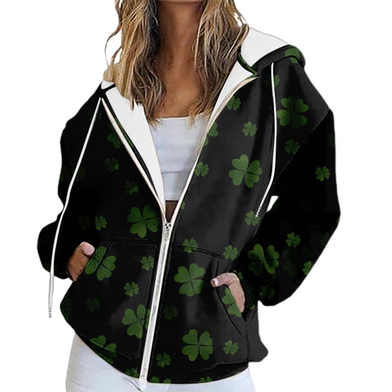 St Patricks Day Shirt Women Fall Oversized Pocket Solid Color Zipper Track Jacket Comfort Colors Sweatshirt