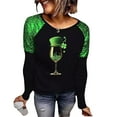 thumbnail image 1 of St Patricks Day Shirt Women Funny Patchwork Long Sleeve Top Shamrock Print Shirt Crew Neck Casual Shirts Cute Festival Outfits Green Tops for Women, 1 of 9