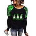 thumbnail image 1 of St Patricks Day Shirt Women Funny Patchwork Long Sleeve Top Shamrock Print Shirt Crew Neck Casual Shirts Cute Festival Outfits Green Tops for Women, 1 of 9