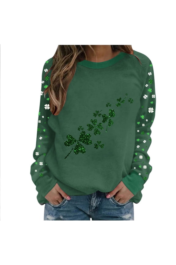 St Patricks Day Shirt Women Funny Shamrock Crewneck Sweatshirt Raglan Long Sleeve Tops Cute Irish Pullover Women's St Patrick's Day Shirts