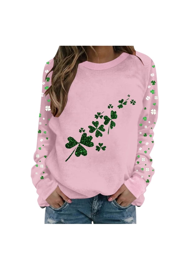 St Patricks Day Shirt Women Funny Shamrock Crewneck Sweatshirt Raglan Long Sleeve Tops Cute Irish Pullover Women's St Patrick's Day Shirts