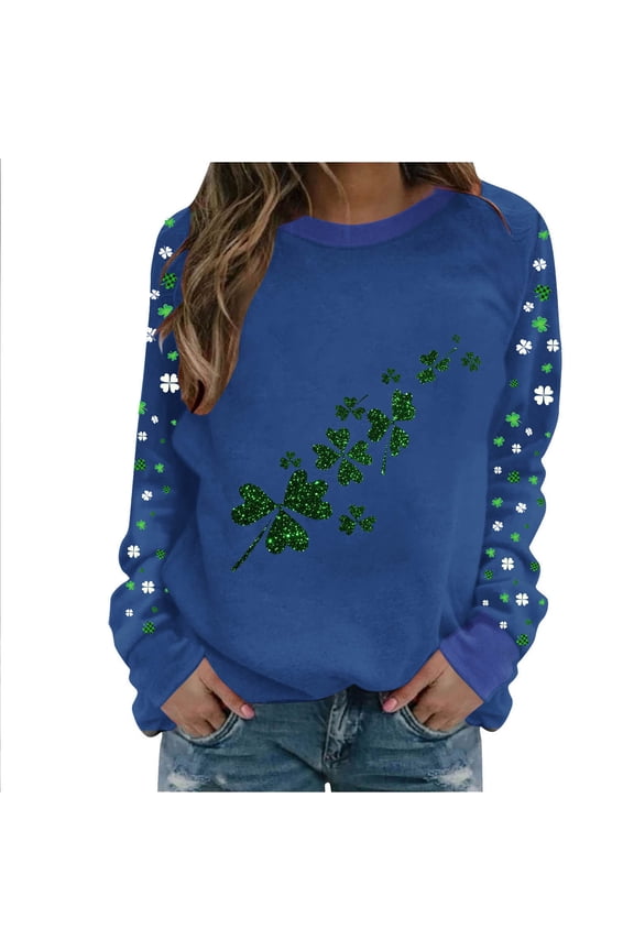 St Patricks Day Shirt Women Funny Shamrock Crewneck Sweatshirt Raglan Long Sleeve Tops Cute Irish Pullover Women's St Patrick's Day Shirts