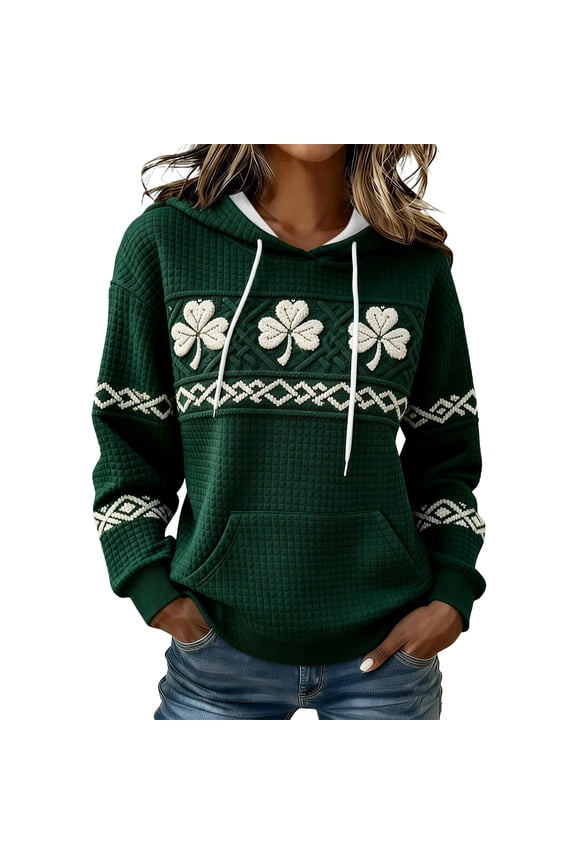 St Patricks Day Shirt Women Funny Shamrock Graphic Irish Shirts with Front Pocket 2026 Summer Comfy Solid Color Pullover Tops Long Sleeve Saint Pattys Hoodie,Light Green XL