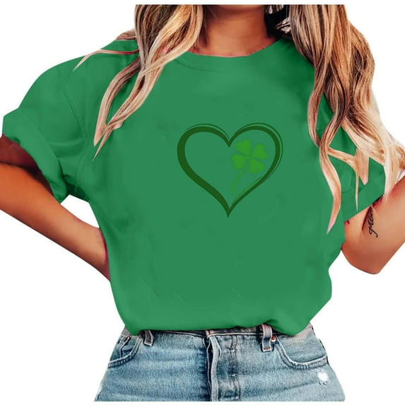 St Patricks Day Shirt Women Irish Printed Short Sleeve Holiday Summer Tops