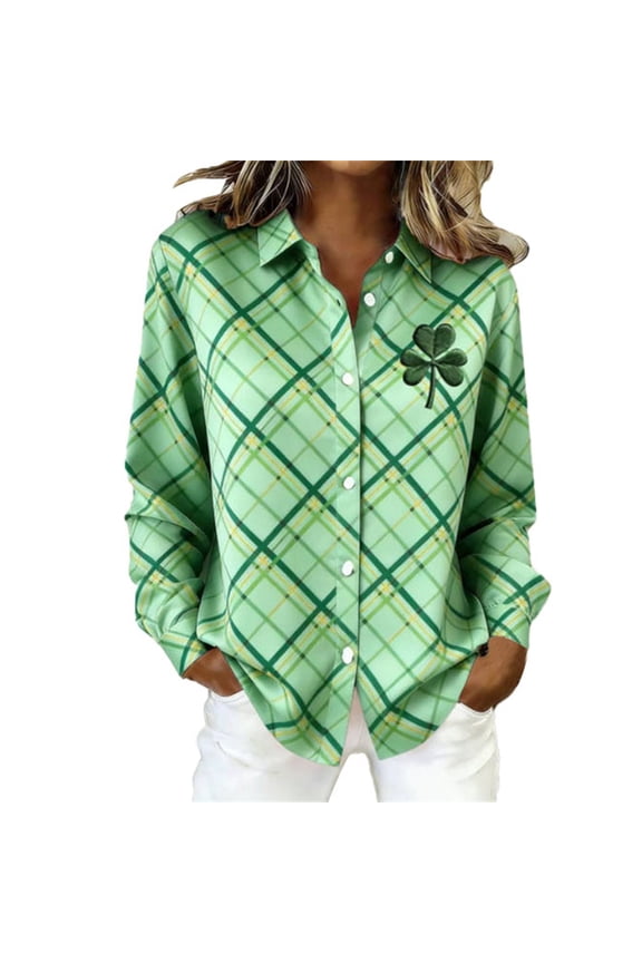 St Patricks Day Shirt Women Long Sleeve Button Down Loose Green Casual Summer Tops
