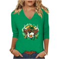 thumbnail image 1 of St Patricks Day Shirt Women Lucky Clover Shamrock Saint Tshirt Graphic Tee Crewneck 3/4 Sleeve Plus Size Tops, Green G 3XL, 1 of 4