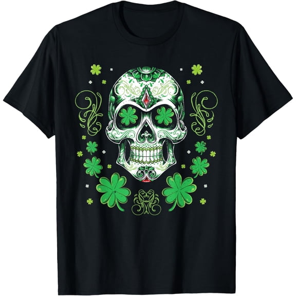 St Patricks Day Shirt Women Men Lucky Sugar Skull T-Shirt