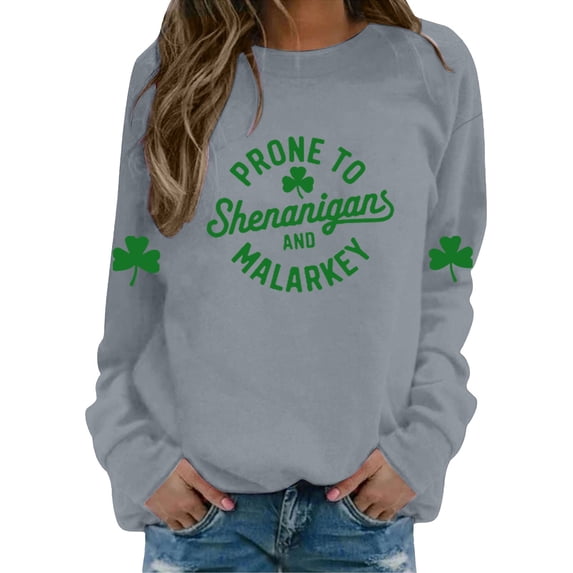 St Patricks Day Shirt Women Prone To Shenanigans Graphic Holiday Casual Pullover Comfort Colors Sweatshirt