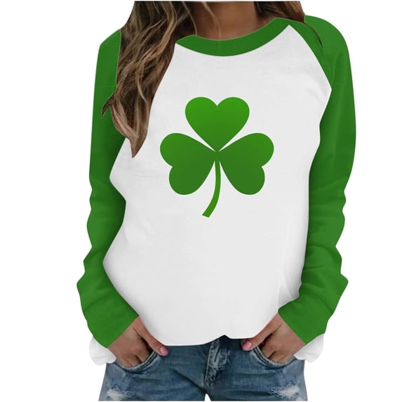 St Patricks Day Shirt Women Raglan Long Sleeve Tops Shamrock Crewneck Sweatshirt Irish Green Shirts Womens St Patrick's Day Outfit