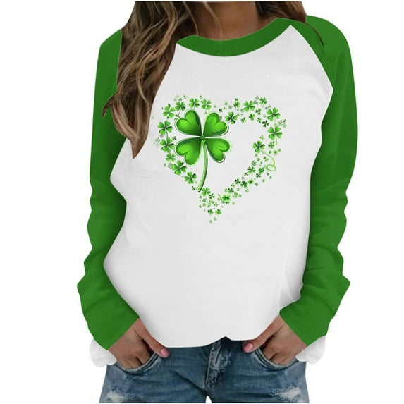 St Patricks Day Shirt Women Raglan Long Sleeve Tops Shamrock Crewneck Sweatshirt Irish Green Shirts Womens St Patrick's Day Outfit