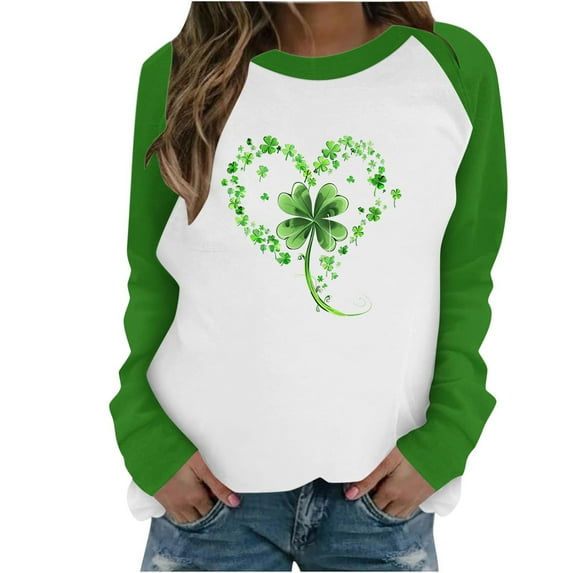 St Patricks Day Shirt Women Raglan Long Sleeve Tops Shamrock Crewneck Sweatshirt Irish Green Shirts Womens St Patrick's Day Outfit