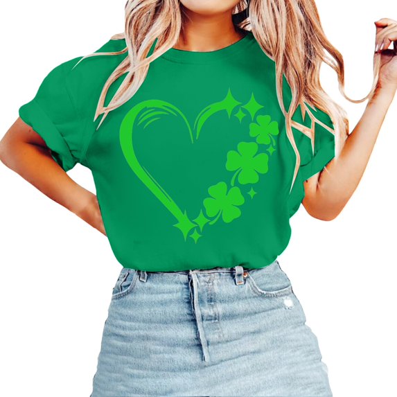 St Patricks Day Shirt Women Short Sleeve Round Neck Loose Soft Printed Summer Tops