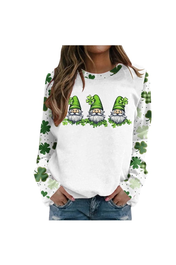 St Patricks Day Shirt Women Trendy 2025 Fashion Sweater Long Sleeve Crew Neck Clover Fashion Pullover Clothes