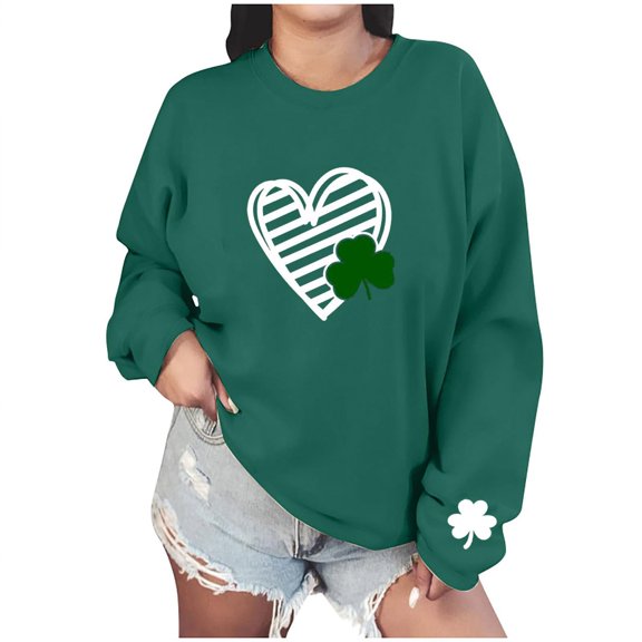 St Patricks Day Shirt Women Trendy 2026 Fashion Sweater Long Sleeve Crew Neck Clover Fashion Pullover Clothes