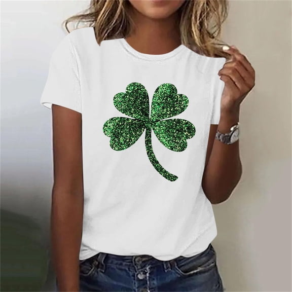 St Patricks Day Shirt Womens Shamrock Clover Print Tee Shirt Funny Irish Patricks Day Gift Tops
