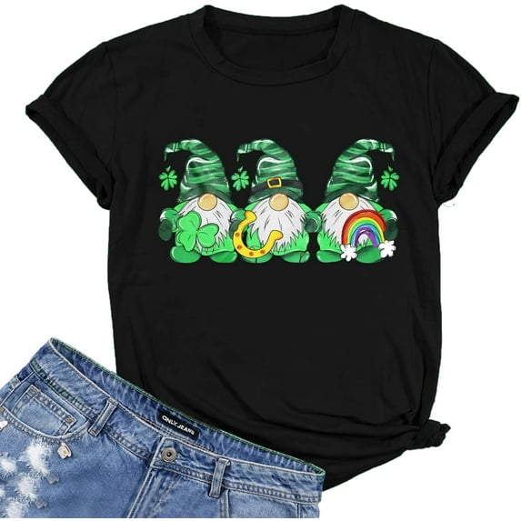 St. Patricks Day Shirt for Womens Cute Gnomes T-Shirt Shamrock Printed Shirts Short Sleeve Graphic Tees Tops