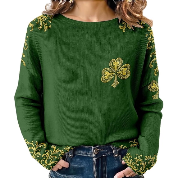 St. Patricks Day Shirts For Women Long Sleeve Crewneck Irish Sweatshirts Oversized Saint Patty's Pullover Tops