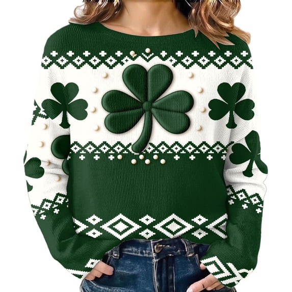 St. Patricks Day Shirts For Women Long Sleeve Crewneck Irish Sweatshirts Oversized Saint Patty's Pullover Tops