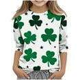 thumbnail image 1 of St.Patricks Day Shirts Kids Crew Neck 3/4 Sleeve Festival Print Pullover Tops Casual Loose Holiday Party Tees (11 Years, Green-P), 1 of 6