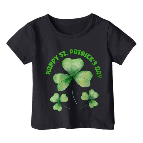 St Patricks Day Shirts for Kids Girls Boys Shamrocks Printed Short Sleeve Shirt Casual Round Neck Oversized Pullover Tops Graphic Tees Black 10-11 Years