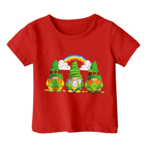 St Patricks Day Shirts for Kids Girls Boys Shamrocks Printed Short Sleeve Shirt Casual Round Neck Oversized Pullover Tops Graphic Tees Z03-Red 12-13 Years