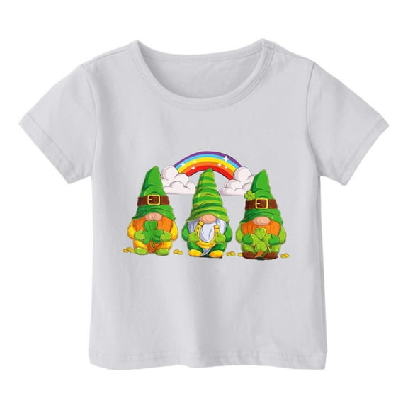 St Patricks Day Shirts for Kids Girls Boys Shamrocks Printed Short Sleeve Shirt Casual Round Neck Oversized Pullover Tops Graphic Tees Z03-White 3-4 Years