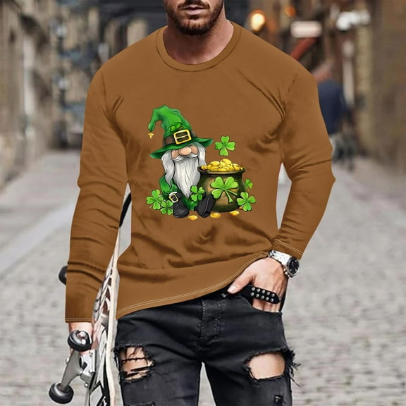 St Patricks Day Shirts for Men, Long Sleeve T Shirt Graphic Men, Crewneck Shirt Fashionable Men's St Patrick's Day Printing Tshirts Long Sleeved Round Neck Casual Tops Shirt