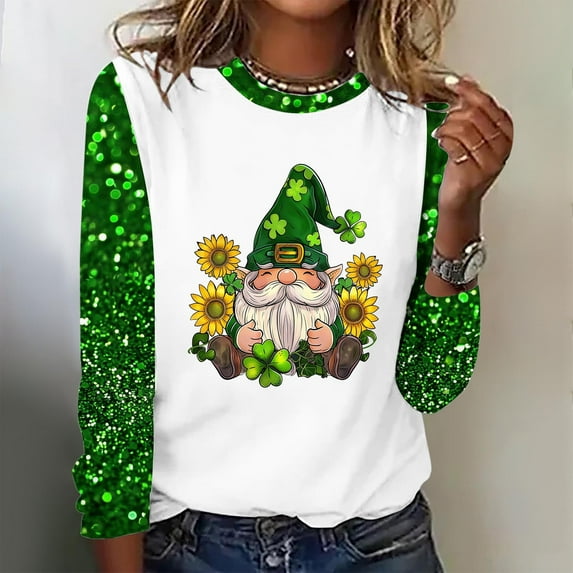 St Patricks Day Shirts Women, Long Sleeve Blouse, Crew Neck Shirt Tops Fashionable Womens St Patrick's Day Printed Round Neck Pullover Blouses Long Sleeved Casual Tops