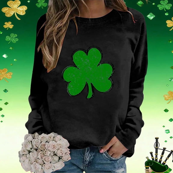 St. Patricks Day Shirts for Women Long Sleeve Crewneck Irish Sweatshirts Oversized Saint Patty's Pullover Tops Green Shirts for Women Plus Size Casual Pullover Tops