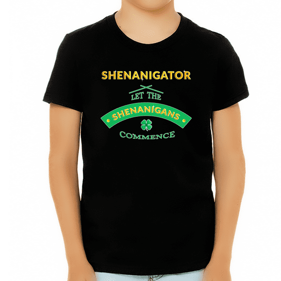 St Patricks Day Shirts for BOYS YOUTH - Saint Patrick's Irish Shenanigans Shirt Lucky Shamrock Graphic Tee for KIDS