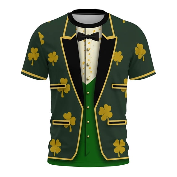 St Patricks Day Shirts for Men Clover Graphic T Shirt Round Neck Short Sleeve Blouse Novelty Funny Print T Shirts Summer Basic Tops