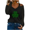 thumbnail image 1 of St Patricks Day Shirts for Women Cold Shoulder Mesh Long Sleeve Four Leaf Clover Print Shamrock Blouse Tops T Shirt, 1 of 5