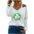 thumbnail image 1 of St Patricks Day Shirts for Women Cold Shoulder Mesh Long Sleeve Four Leaf Clover Print Shamrock Blouse Tops T Shirt, 1 of 5