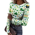 thumbnail image 1 of St Patricks Day Shirts for Women Ribbed Knit Long Sleeve Saint Patricks Day Funny Shamrock Clover Print Casual Pullover Festive Jumper Tops, 1 of 5