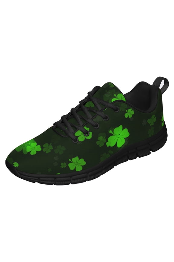St Patricks Day Shoes for Women Breathable Running Sneakers Men Green Four Leaf Clover Shoes for Irish Festival Gift Black Size 10.5
