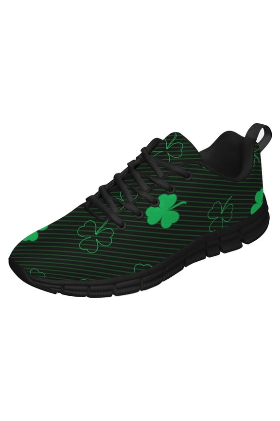 St Patricks Day Shoes for Women Breathable Running Sneakers Men Green Four Leaf Clover Shoes for Irish Festival Gift Black Size 10.5